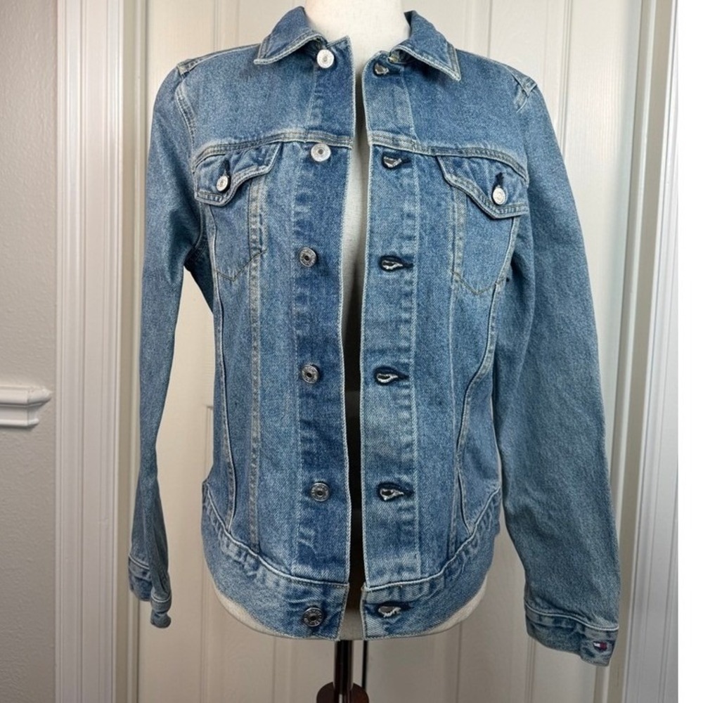Tommy Hilfiger Y2K Womens Medium Wash Denim Trucker Jacket Size M